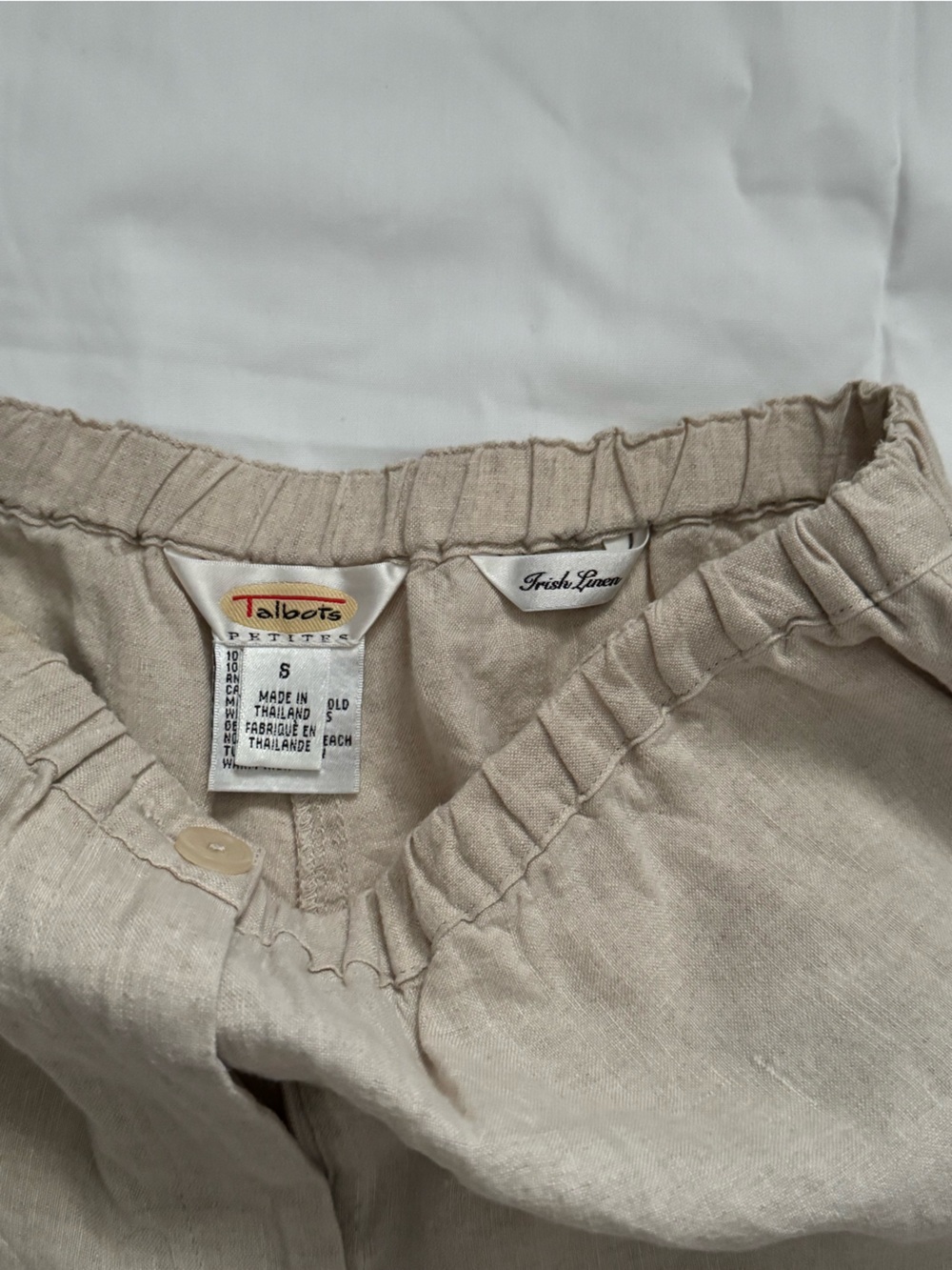 Talbots Beige Irish Linen Pants with Elastic Waist